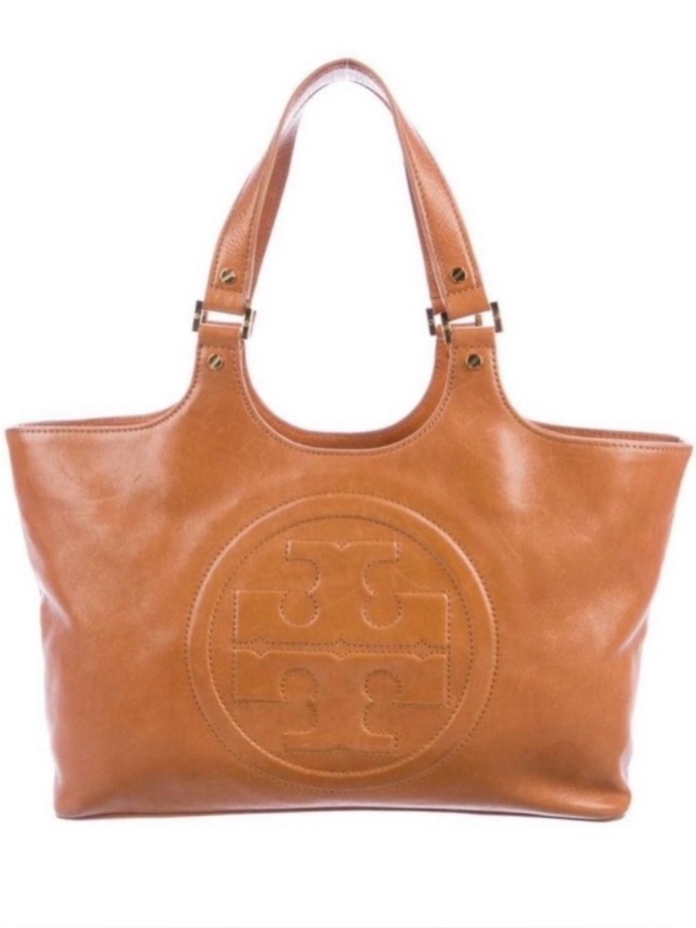 Tory Burch Bombe Glazed Leather Tote in Royal Tan